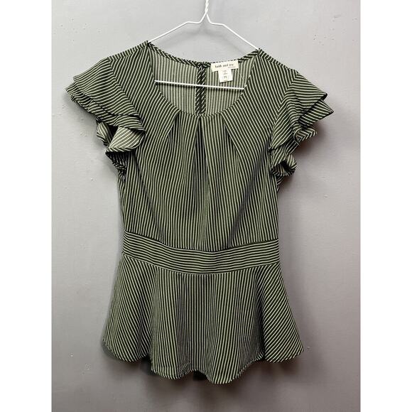 faith and Joy by Monteau Peplum‎ top Womens PS Petite Green striped Ruffle NEW - Picture 1 of 8